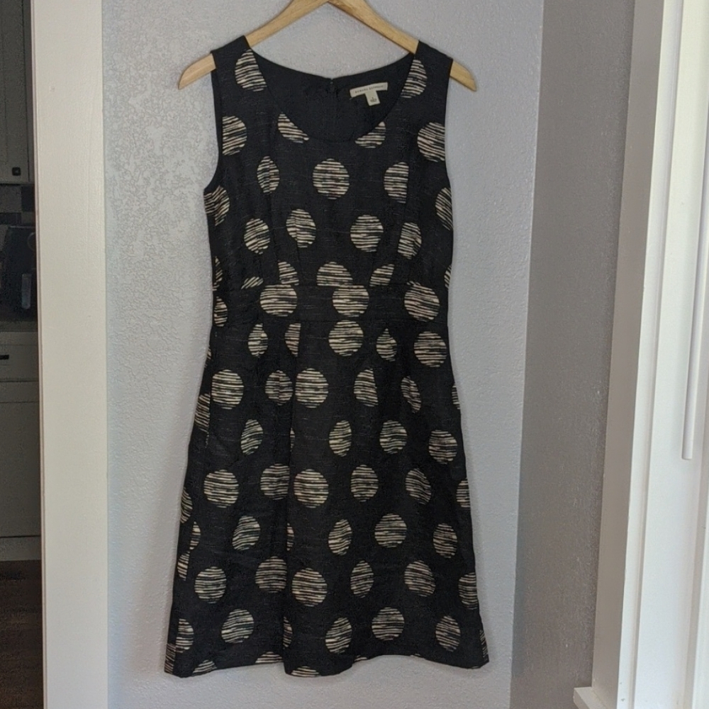 Banana Republic Size 4 Black Linen Blend Polka Dot Fit & Flare Dress Pockets